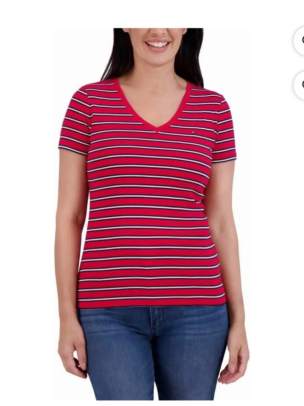 Tommy Hilfiger Red Navy White Striped V-Neck Tee